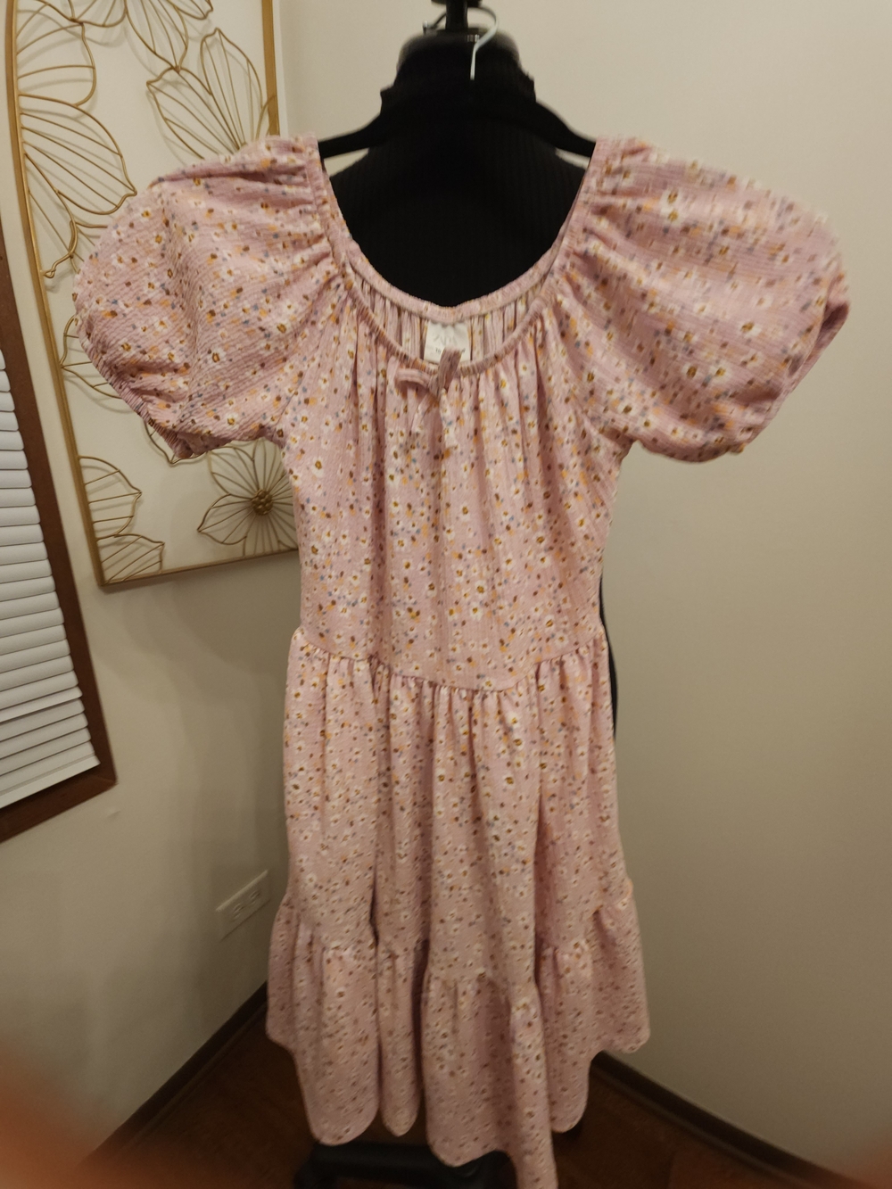 2 Zara Girls Pink Floral Puff-Sleeve Tiered Dresses with Bow - Picture 1 of 9